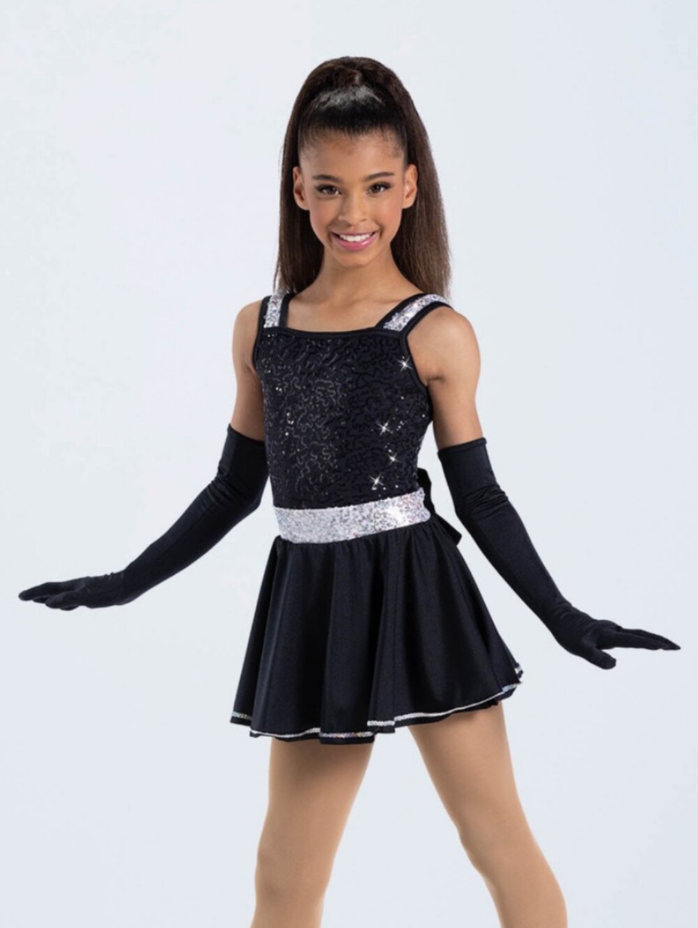 Weissman Girls IC Black & Silver Sequin Bow Dance Dress Costume